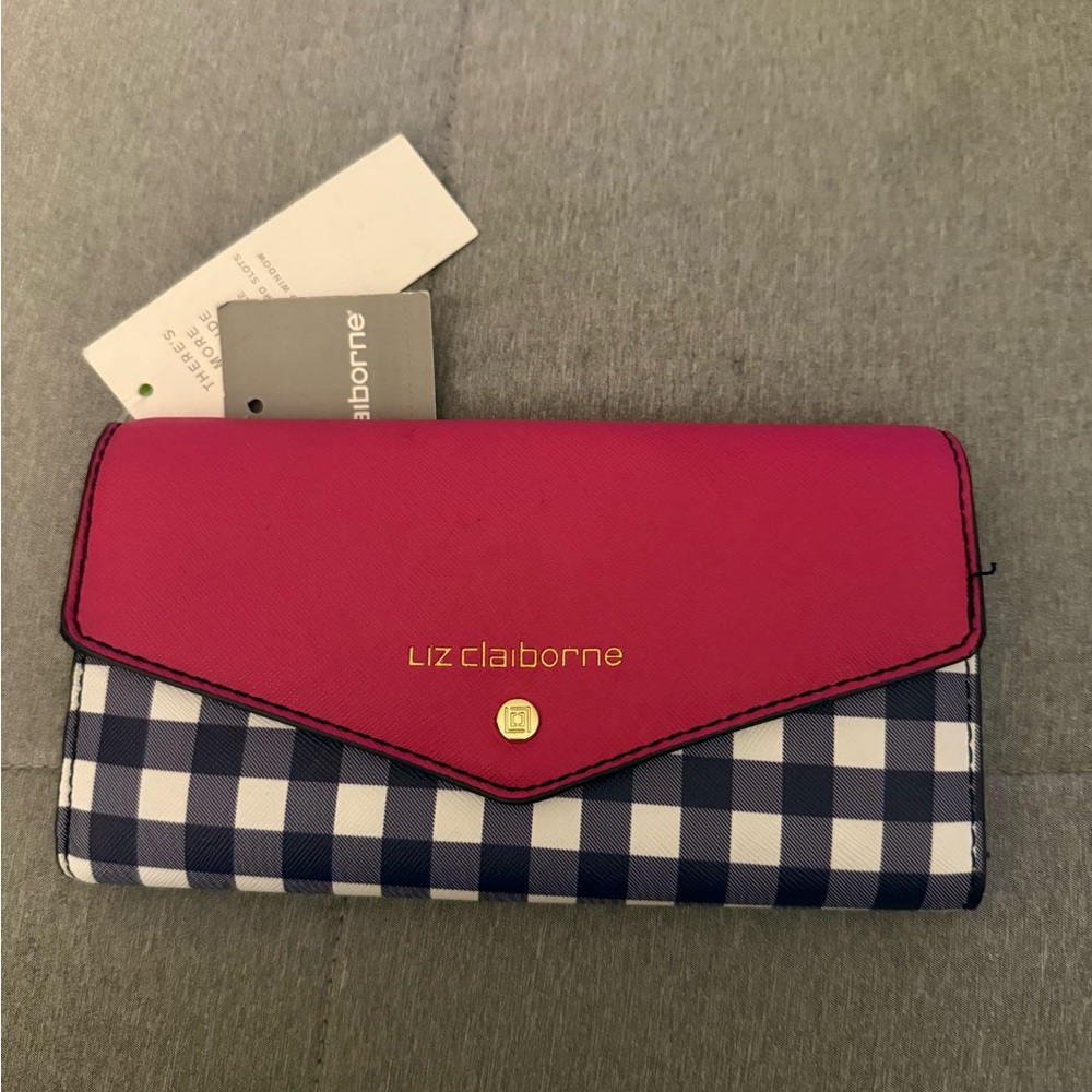 Liz Claiborne Fuchsia and Navy Checkered Wallet